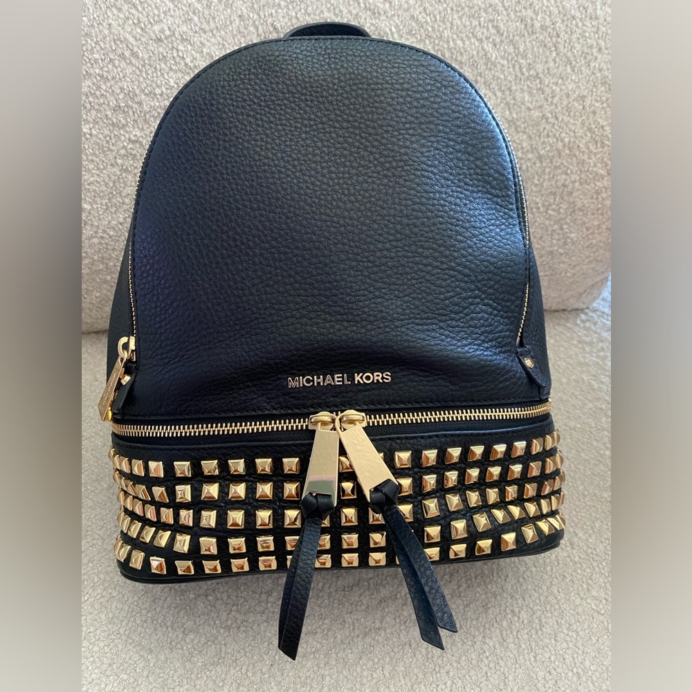 Michael Kors Black and Gold Studded Backpack